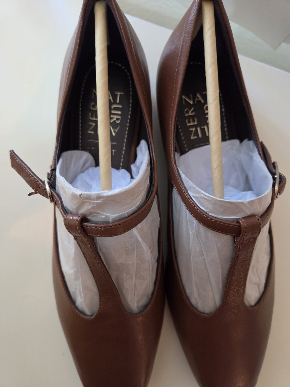 Naturalizer 27 Edit Women's Brown T-Strap Leather Flats - Picture 4 of 6